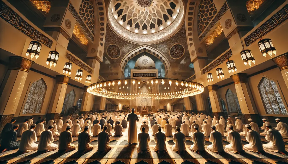 A symbolic depiction of a Tarāwīḥ Imām leading prayers during Ramaḍān, conveying the spiritual and emotional depth of their journey.